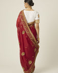 MYRA Red Organza Saree - red indian wear
