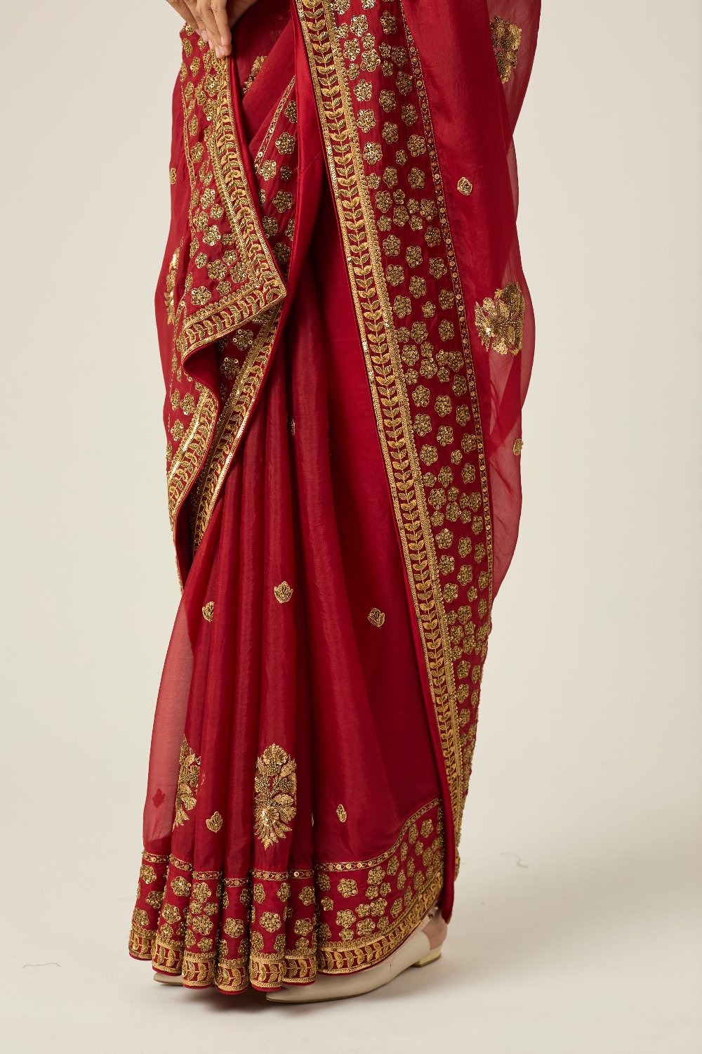 MYRA Red Organza Saree - red indian wear