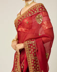 MYRA Red Organza Saree - red indian wear