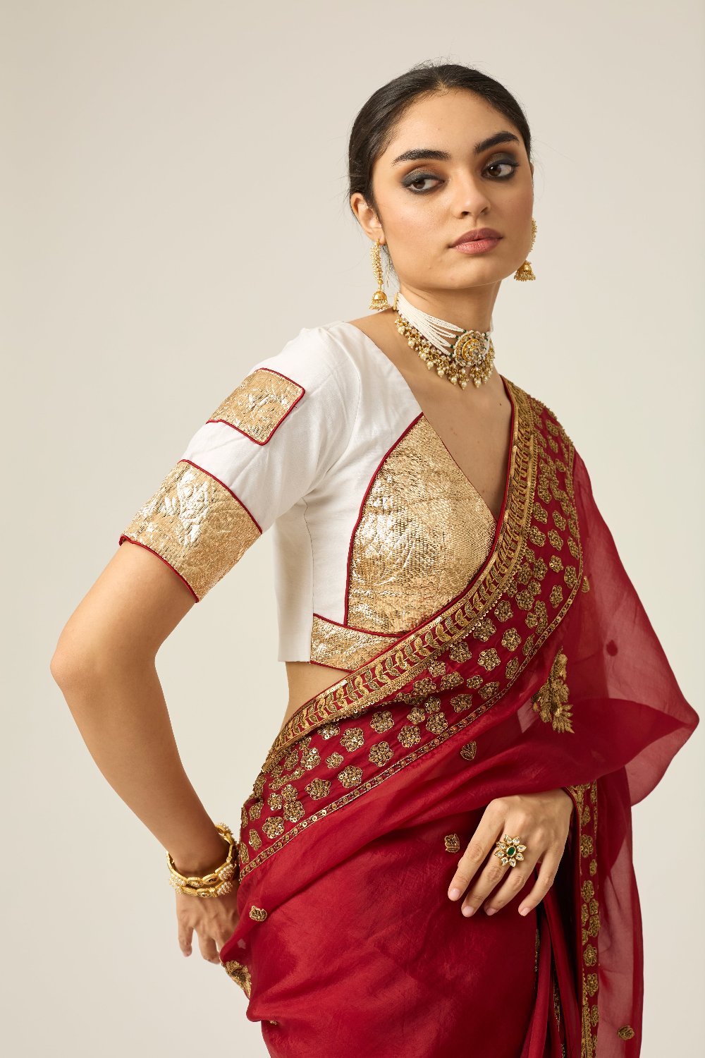 MYRA Red Organza Saree - red indian wear