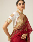 MYRA Red Organza Saree - red indian wear