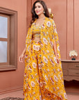 Mango Floral Flair Pants with Hand Embroidered Bustier - dress indian wear