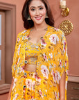 Mango Floral Flair Pants with Hand Embroidered Bustier - dress indian wear