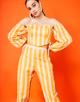 Cyber Yellow Stripes Pant Set - yellow dress Australia