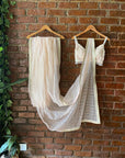 Peach Organza Saree and Sequin work Blouse - Peach saree and blouse