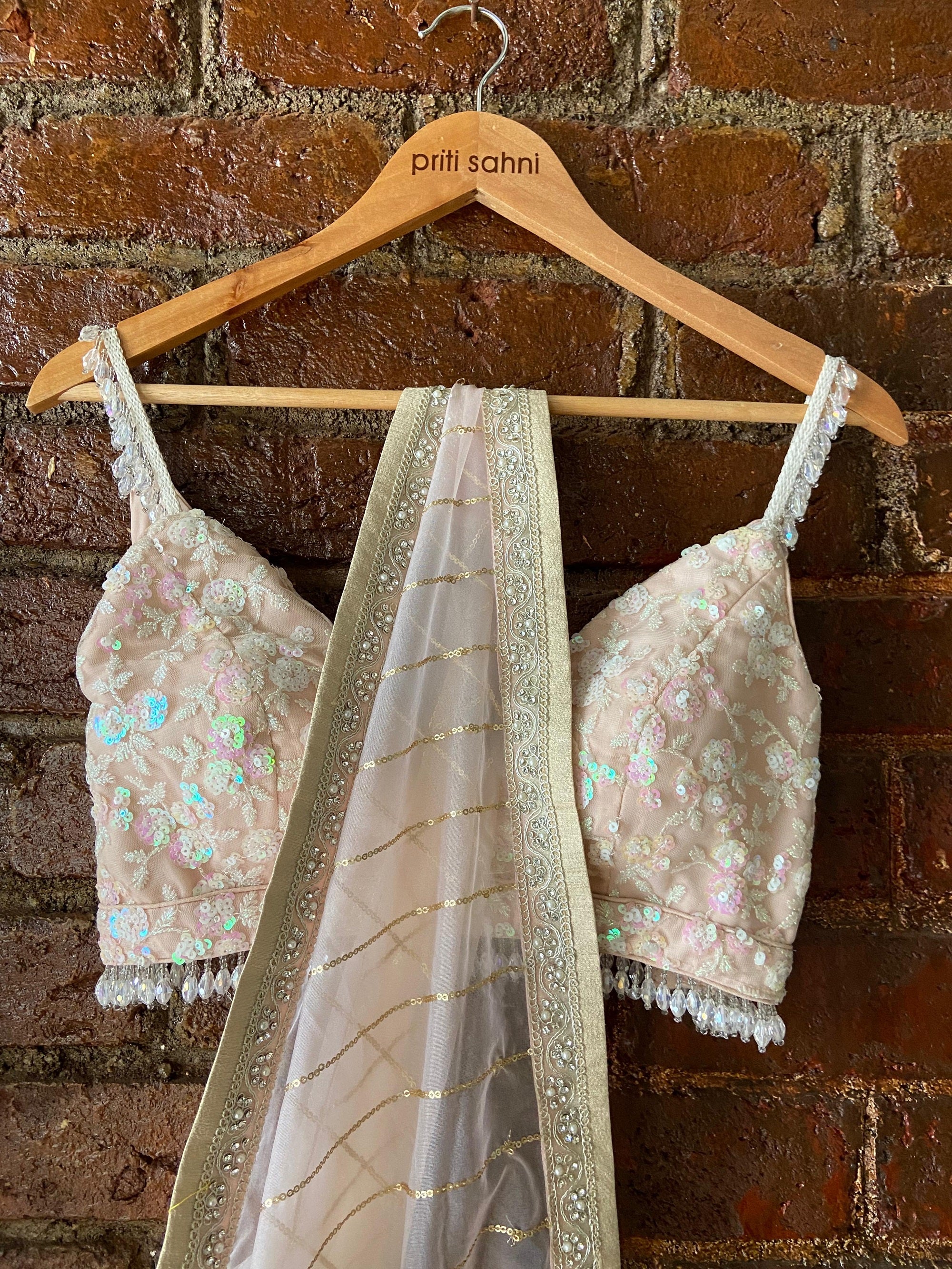 Peach Organza Saree and Sequin work Blouse - Peach blouse