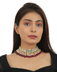 Red Beads with Green Meena Kari Necklace Set - necklace set Australia