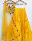 Yellow Embroidered Blouse and Dupatta with Tiered Skirt - yellow lehenga Sydney