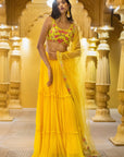 Yellow Embroidered Blouse and Dupatta with Tiered Skirt - yellow dress New Zealand
