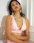 Pink Multi Sequins Blouse with Multi Sequins Skirt and Scallop Dupatta - indian cloth for women USA