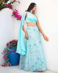 Blue Multi Sequins Skirt with Light Blue Drape Blouse and Dupatta - blue dress Canada