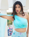 Blue Multi Sequins Skirt with Light Blue Drape Blouse and Dupatta - blue dress Canada