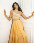 Metallic Gold White Bustier with Gold Taffeta Skirt - indian attire for ladies New Zealand