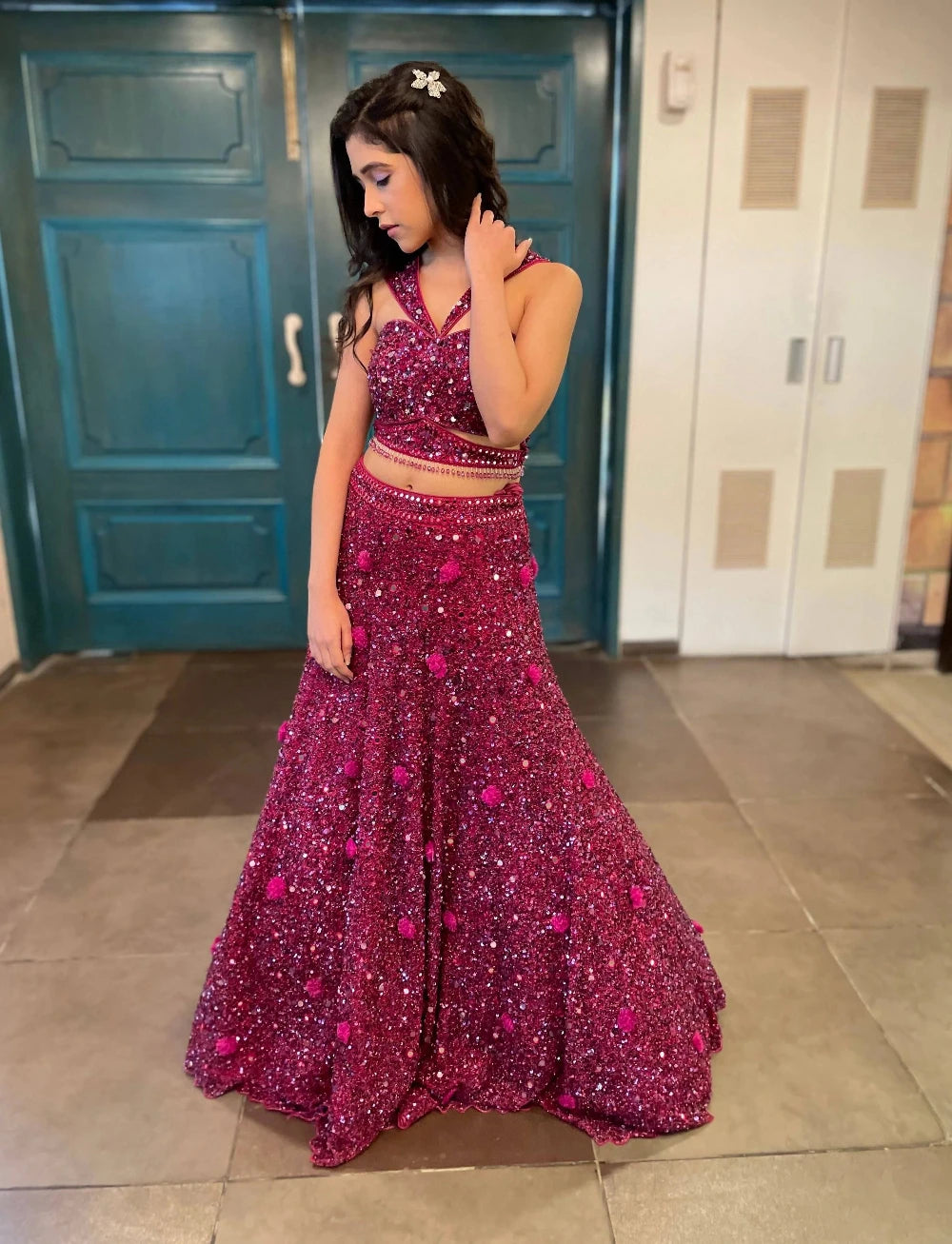 Ruby Pink Sequin Lehenga - pink lehenga Sydney