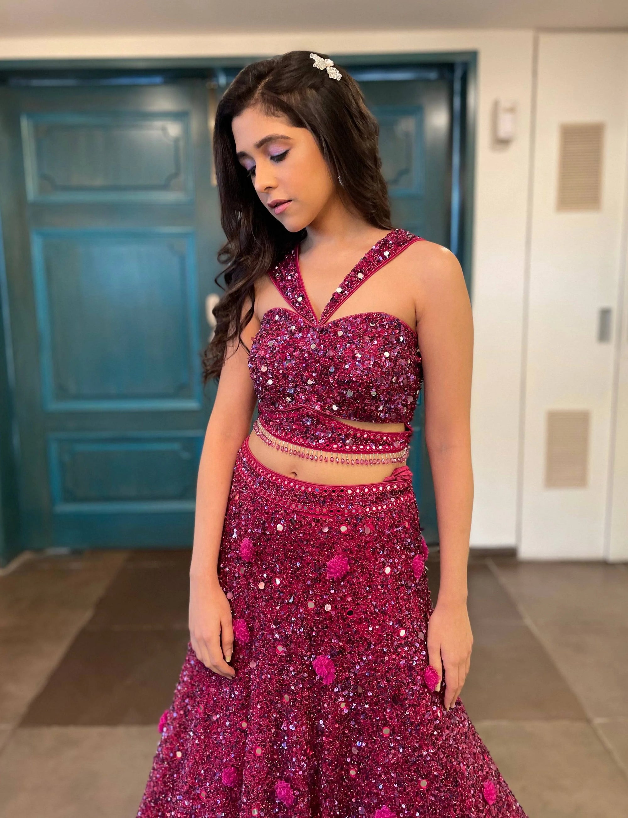 Ruby Pink Sequin Lehenga - pink lehenga Sydney