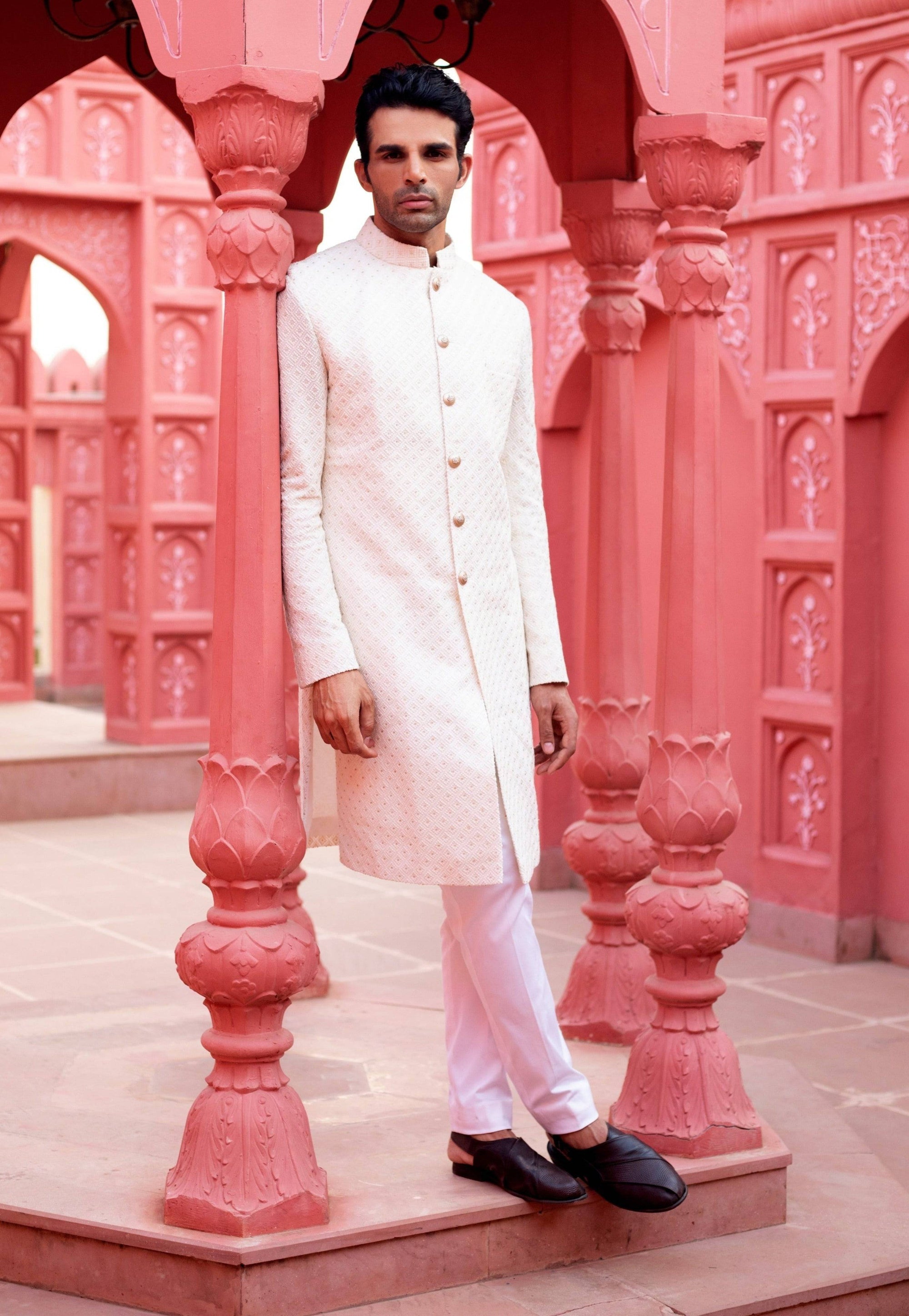 Ivory Sherwani with White Pants - sherwani Canada