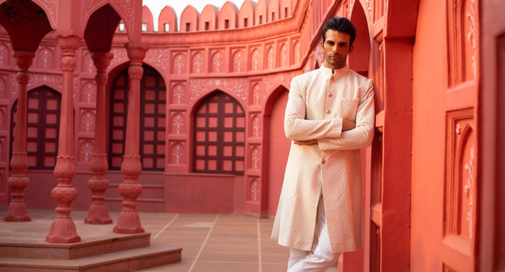 Ivory Sherwani with White Pants - ivory sherwani Australia