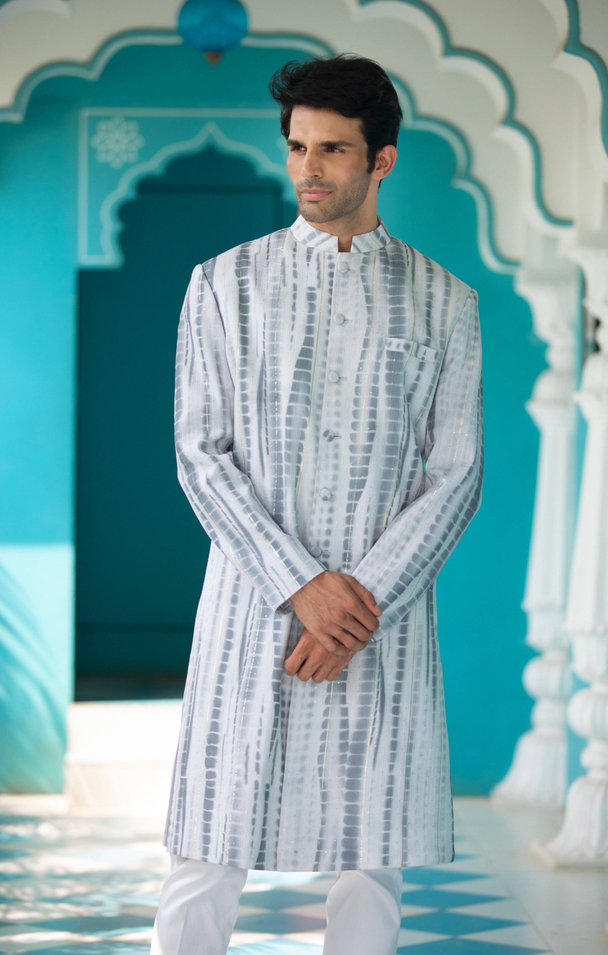 Grey Sherwani with White Pants - sherwani New Zealand