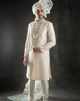 Self Weaved Off White Embroidered Sherwani - sherwani USA