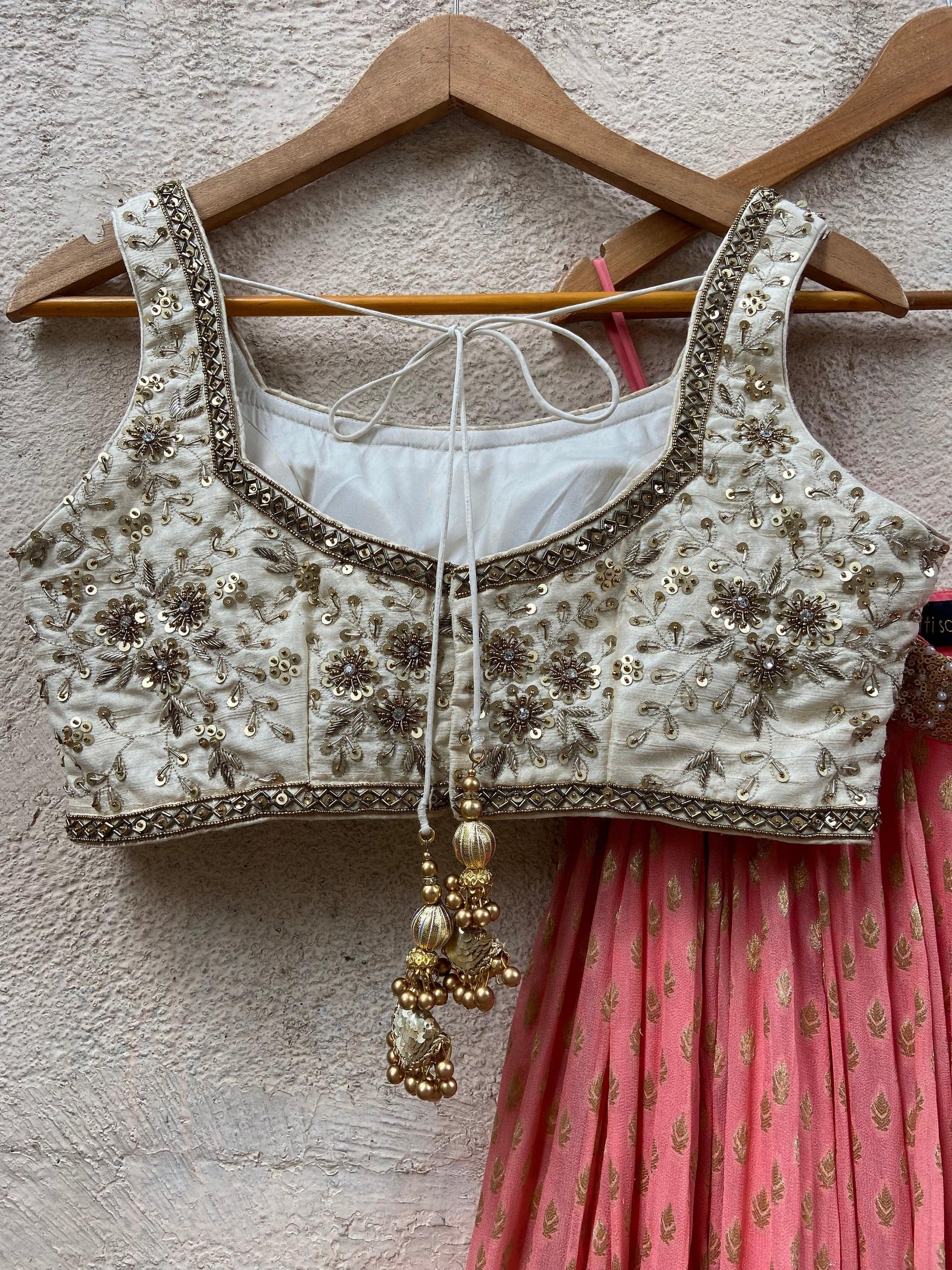 Coral and Ivory Sharmily Lehenga Set - ivory lehenga Sydney