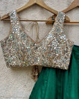 Emerald Green and Nude Mirror Work Lehenga Set - lehenga set Canada