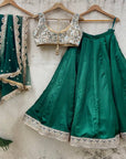 Emerald Green and Nude Mirror Work Lehenga Set - mirror work lehenga Australia