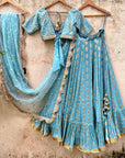 Turkish Blue Ruffle Lehenga Set - blue lehenga Sydney