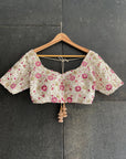 Ivory Thread and Mirror work Lehenga Set with Fuchsia Accent - ivory lehenga New Zealand