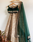 Rosewood Floral Lehenga with Emerald Green Blouse & Emerald Green Dupatta - floral lehenga New Zealand