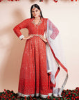 Carmine Red Anarkali Set - red anarkali Canada