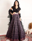 IMAARA Black Ruffled Blouse and Printed Lehenga - ruffle lehenga Australia