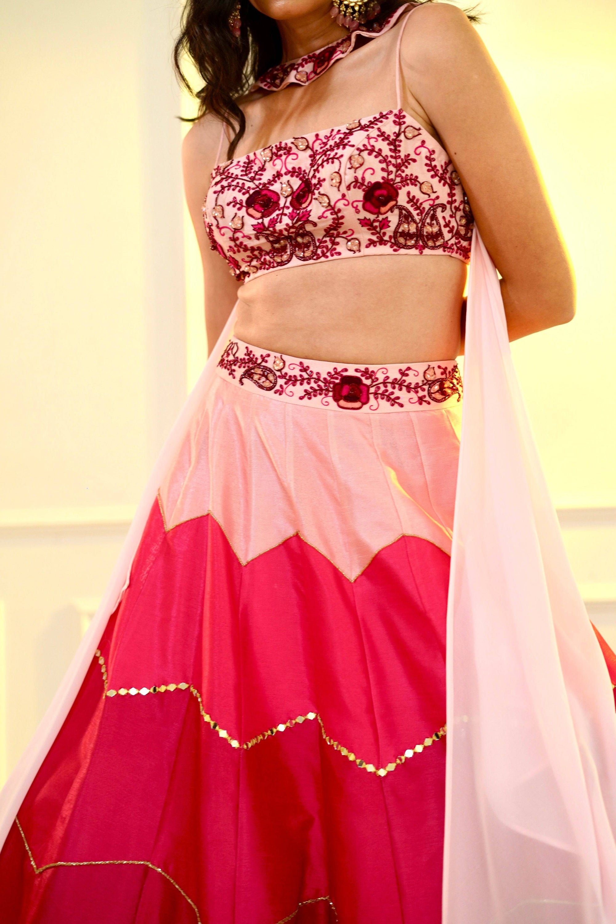 CELESTE Pink Dupion Ombre Lehenga - pink lehenga Australia