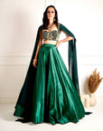 MEERA Green Blackout Satin Lehenga - dark green lehenga Canada