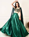 MEERA Green Blackout Satin Lehenga - dark green lehenga Canada