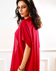 SHIRIN Maroon and Pink Drape Skirt with Cape - pink dress New Zealand