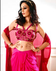 SHIRIN Maroon and Pink Drape Skirt with Cape - indian attire USA