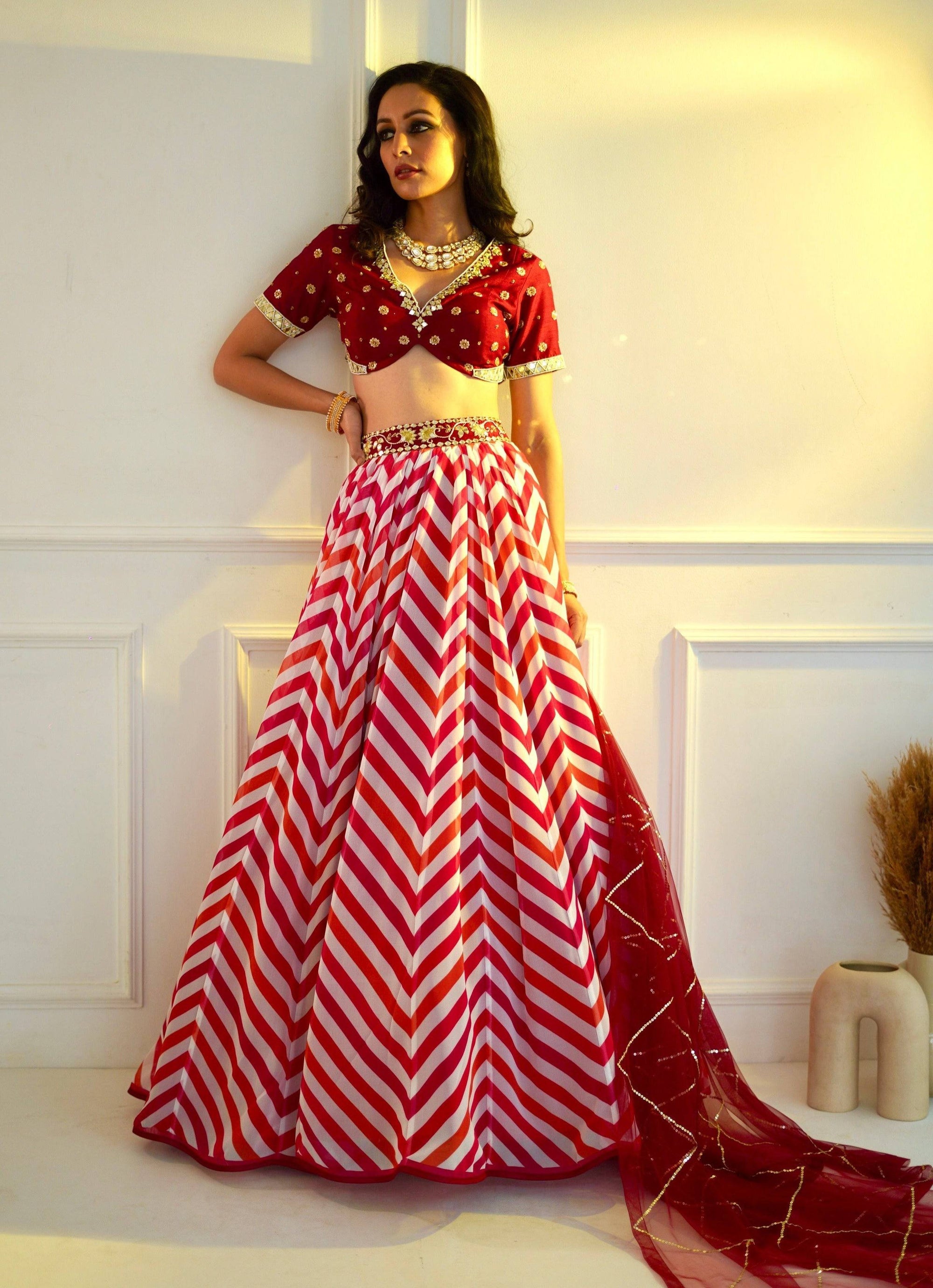 MYRAH Pink Chevron Lehenga - red lehenga Australia