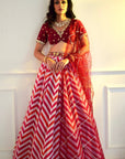 MYRAH Pink Chevron Lehenga - red lehenga Australia
