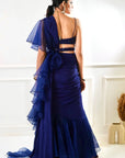 NIKASHA Navy Ruffle Saree - blue ruffle saree Canada