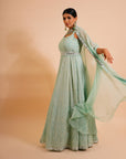 Pistachio Green Anarkali with Cape - anarkali Canada
