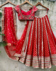 Red Bridal Panelled Sharmily Lehenga Set - red lehenga New Zealand