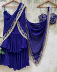 Indigo Blue Draped Ruffle Saree - blue saree Sydney