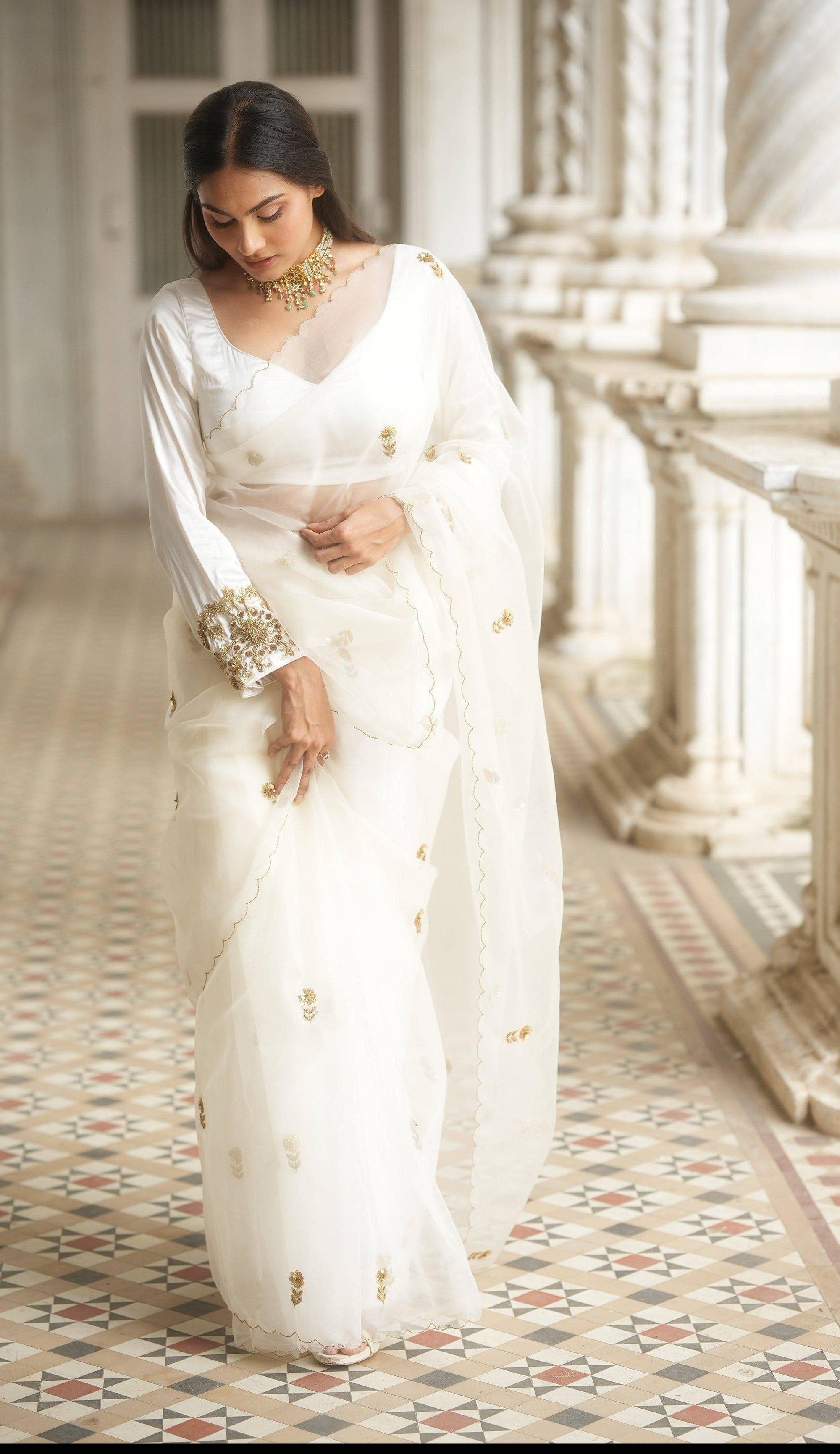 Iris Ivory Organza Saree Set - ivory saree Australia