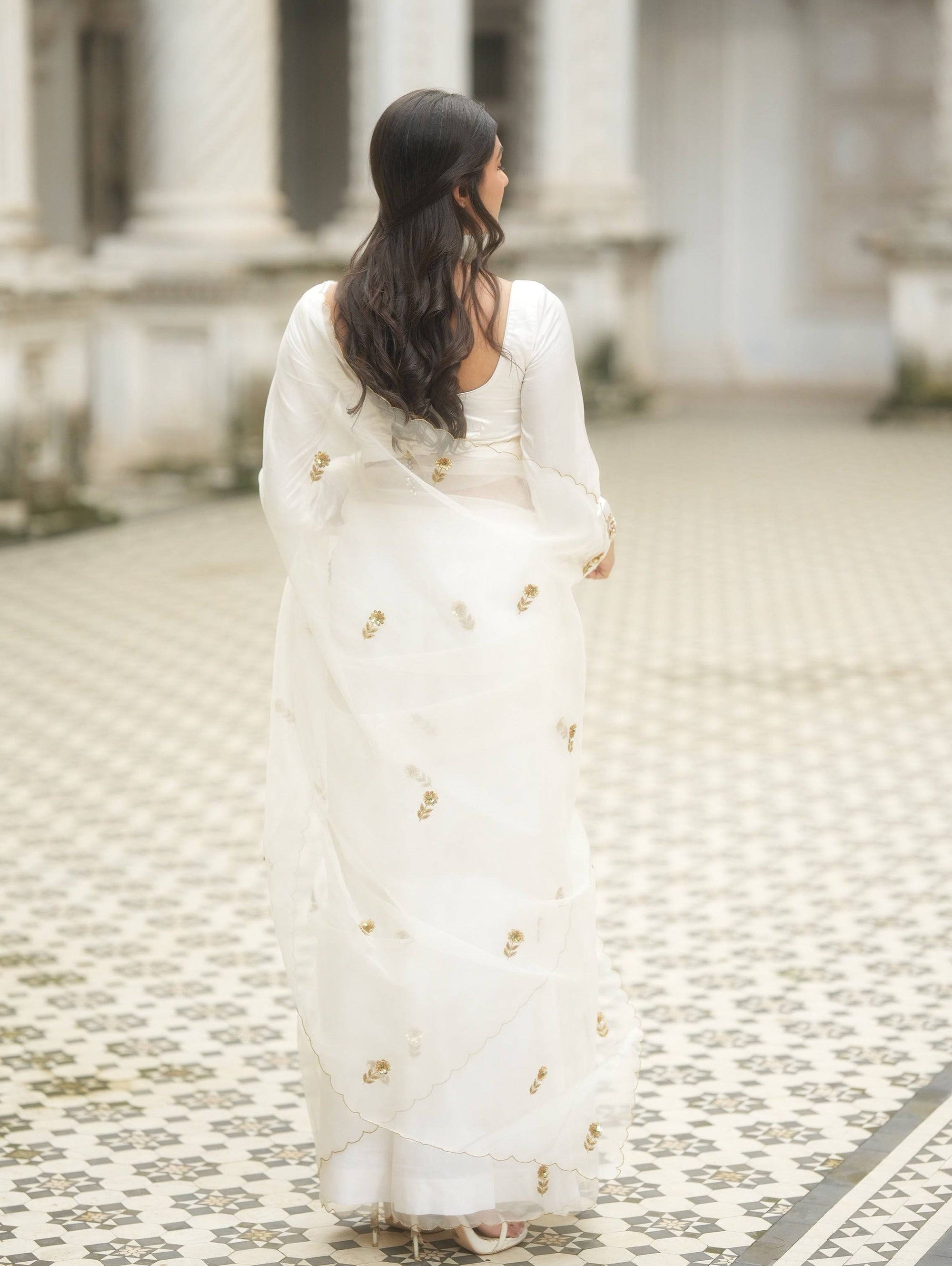 Iris Ivory Organza Saree Set - ivory saree Australia