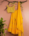 Mango Yellow Sharara with Mirrorwork Blouse & Dupatta - yellow sharara set New Zealand