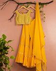 Mango Yellow Sharara with Mirrorwork Blouse & Dupatta - yellow sharara set New Zealand
