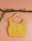 Mango Yellow Sharara with Mirrorwork Blouse & Dupatta - yellow sharara set New Zealand
