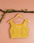 Mango Yellow Sharara with Mirrorwork Blouse & Dupatta - yellow sharara set New Zealand