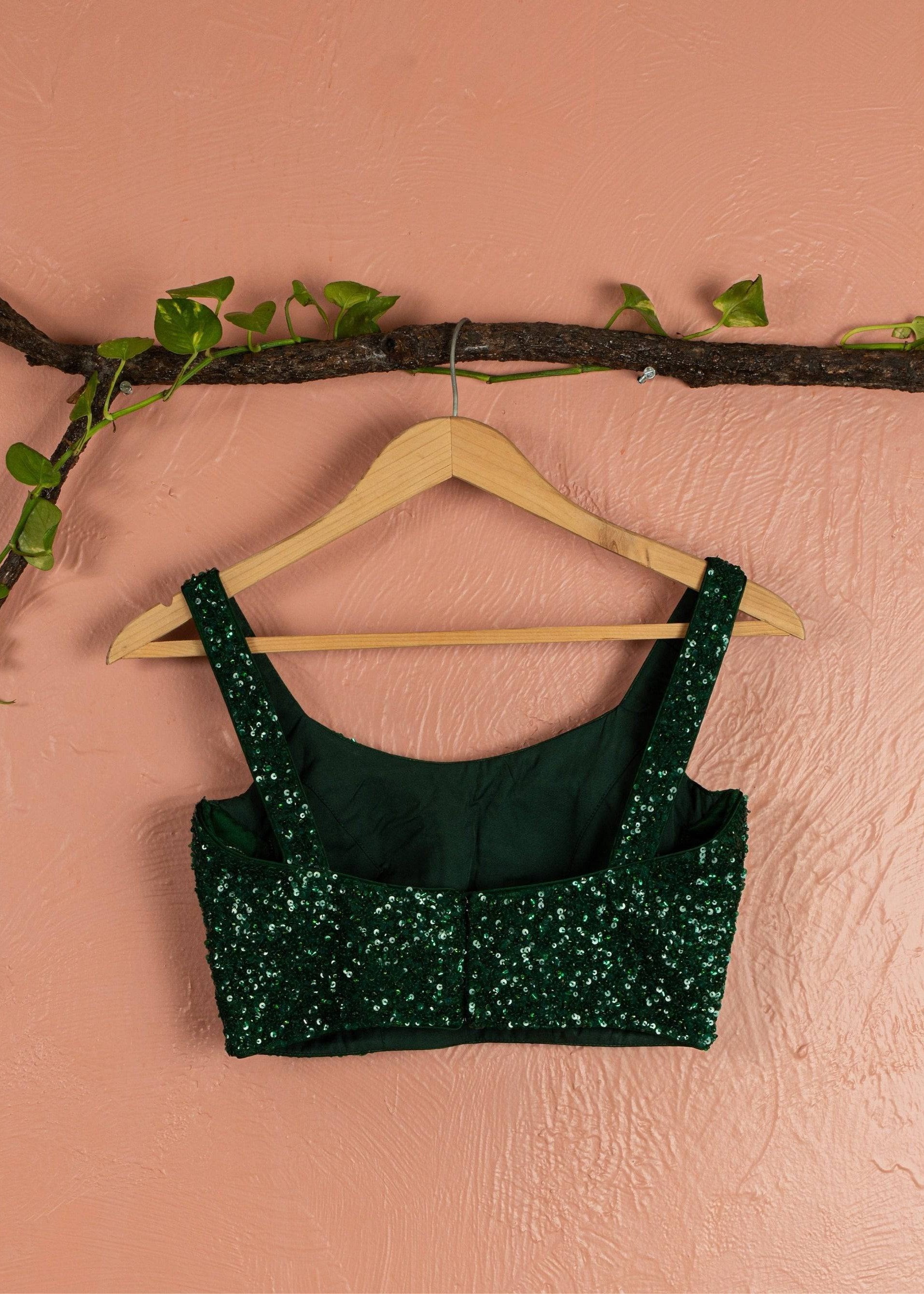 Dark Green Sequin Lehenga Set - dark green lehenga New Zealand