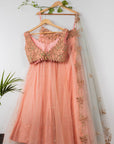 Peach Lehenga with Peach Zardosi Blouse & Aqua Blue Cutwork Dupatta - peach lehenga Sydney